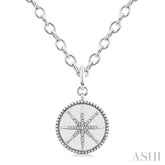 1/20 Ctw Compass medallion Single Cut Diamond Pendant With Chain in Sterling Silver
